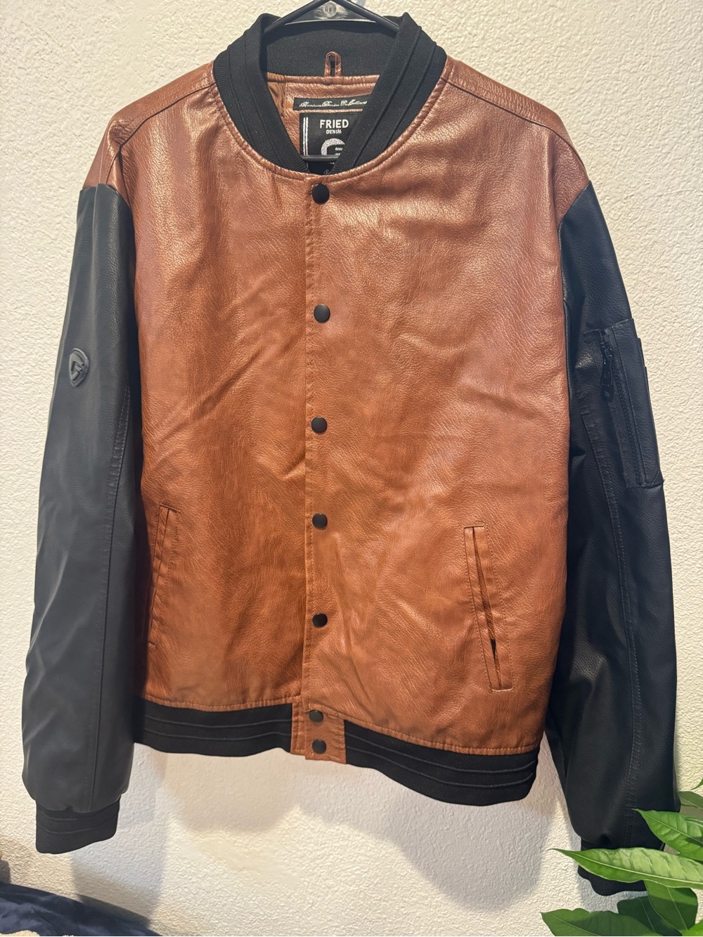 Fried Leather Two-Tone Brown & Black Bomber Jacket